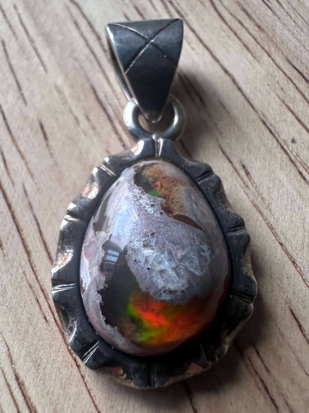 VINTAGE STERLING SILVER CANTERA OPAL IN MATRIX PENDANT “FIRE FLASH” - Picture 2 of 5
